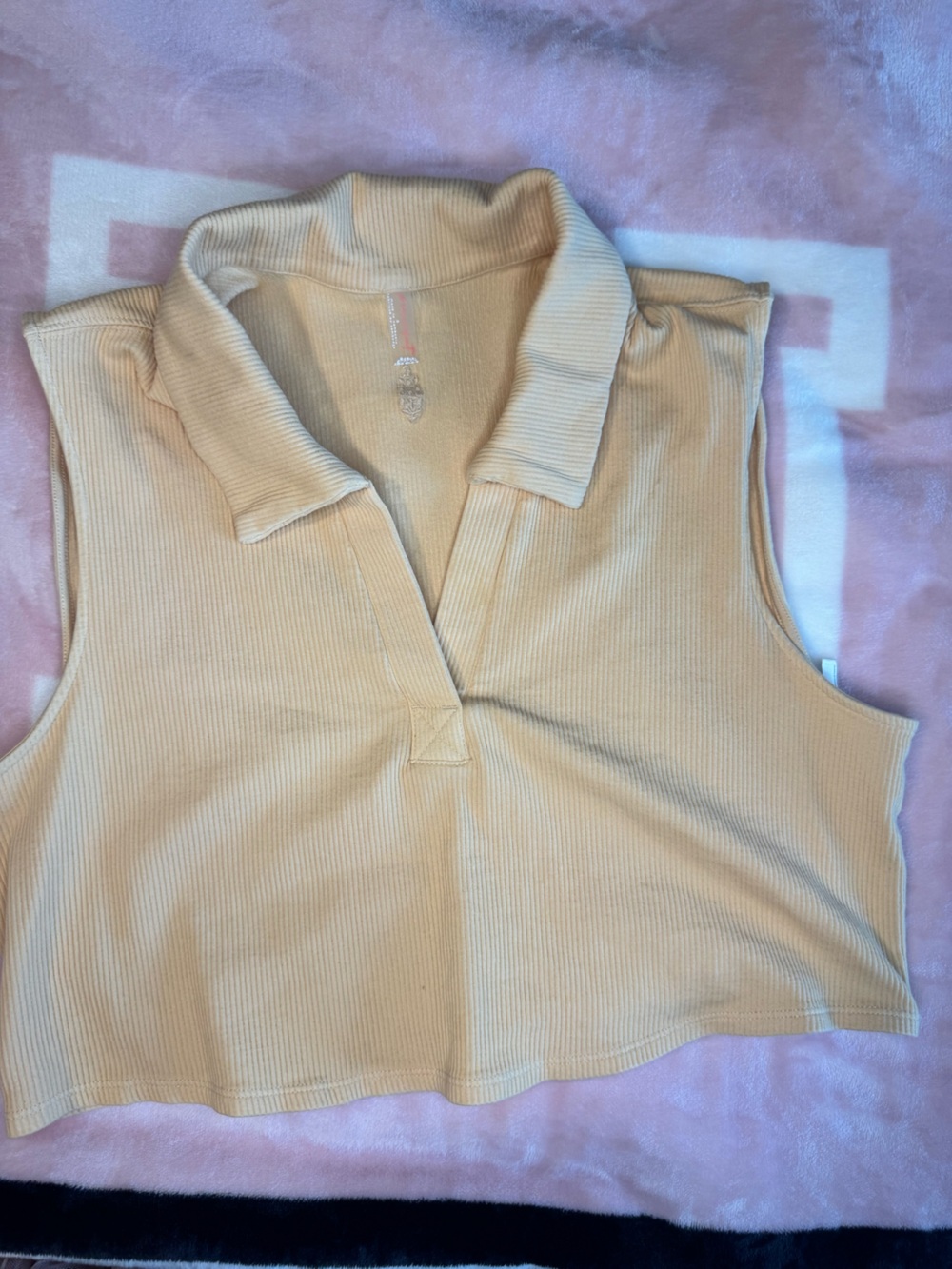 Free People Light Orange/Yellowish Ribbed Sleeveless Polo Tank